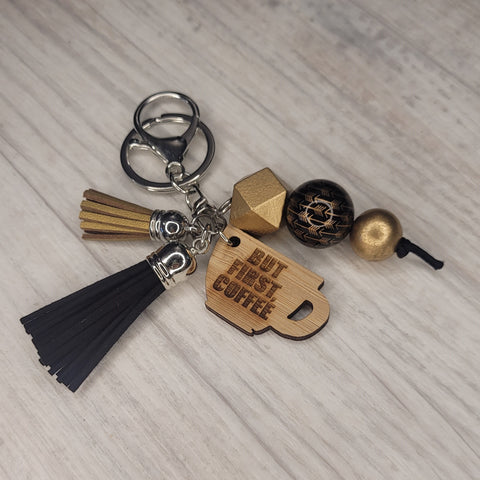 Tassel Keyring - But first coffee