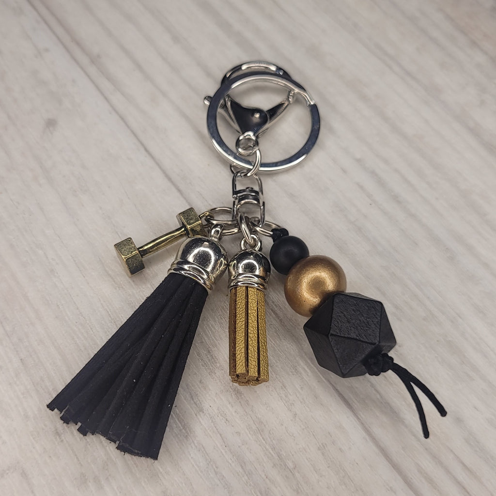 Tassel Keyring - Gold & dumbbell