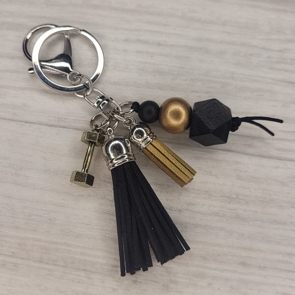 Tassel Keyring - Gold & dumbbell