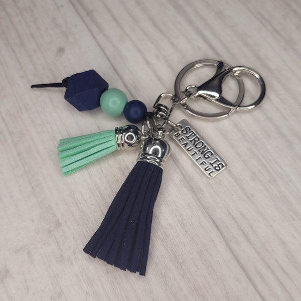 Tassel Keyring - Strong is Beautiful - Blue & Green