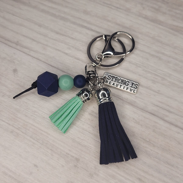 Tassel Keyring - Strong is Beautiful - Blue & Green