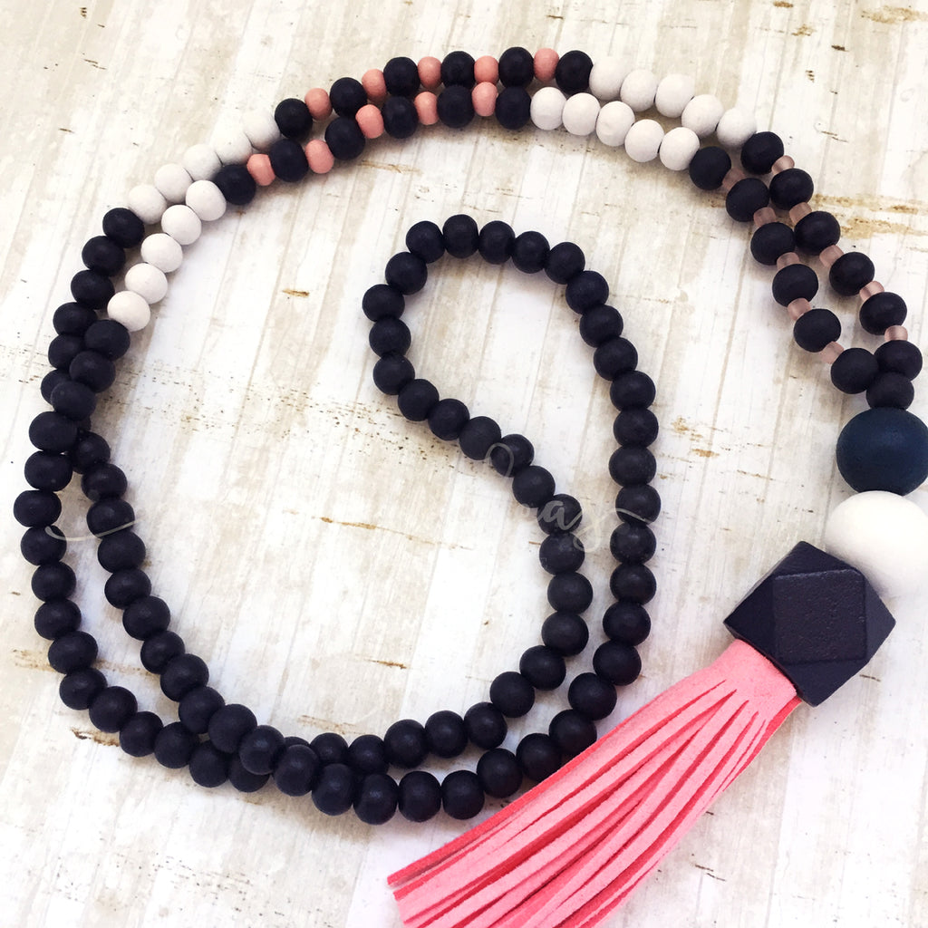 Tassel Necklace - Awanui (navy & pink)