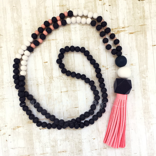 Tassel Necklace - Awanui (navy & pink)