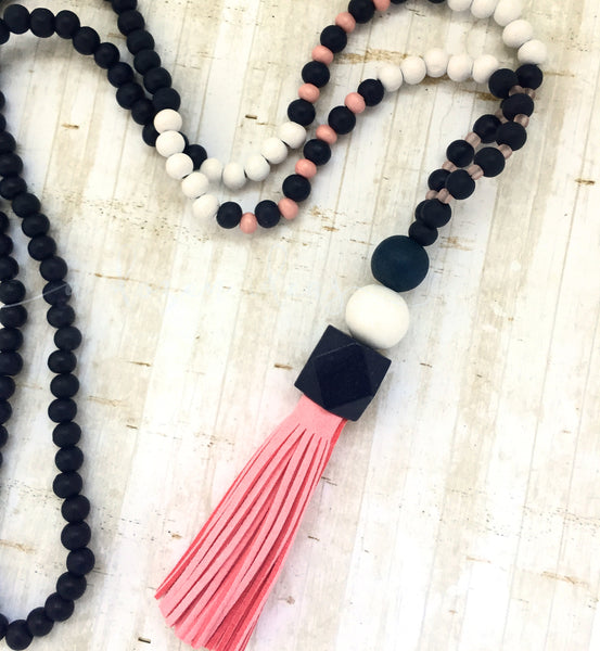 Tassel Necklace - Awanui (navy & pink)