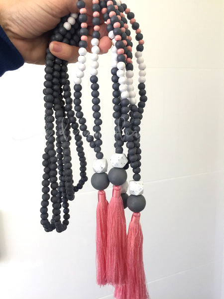 Tassel Necklace - Pink & White Terraces