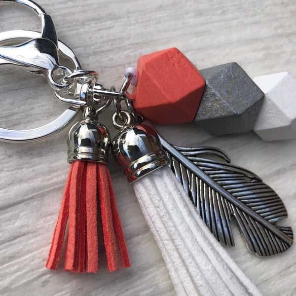 Tassel Keyring - Coral Geo