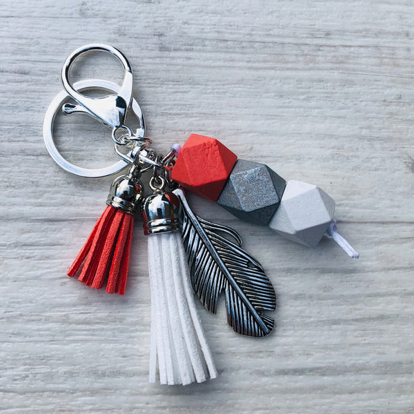 Tassel Keyring - Coral Geo