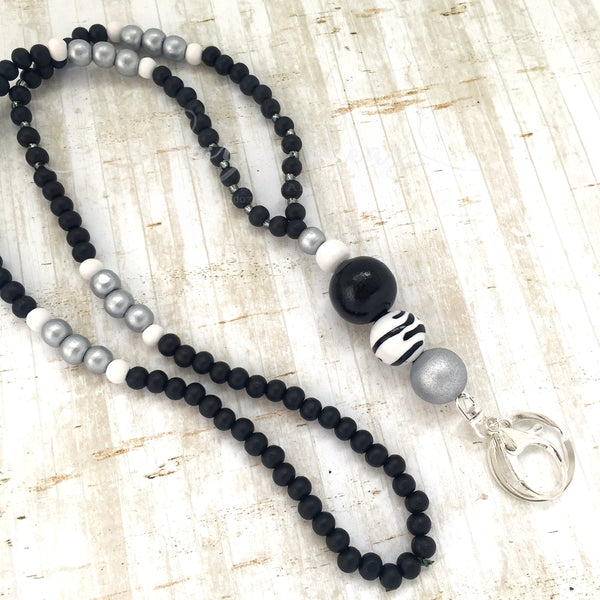 Lanyard - Fenchurch Street - (Fully beaded silver/black)