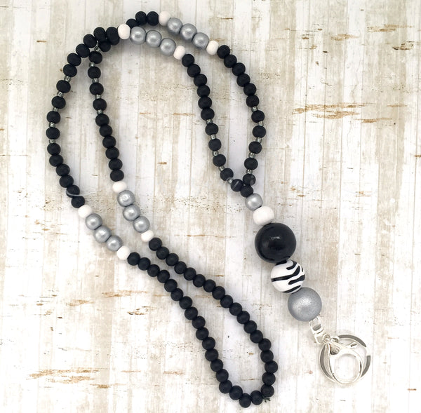 Lanyard - Fenchurch Street - (Fully beaded silver/black)