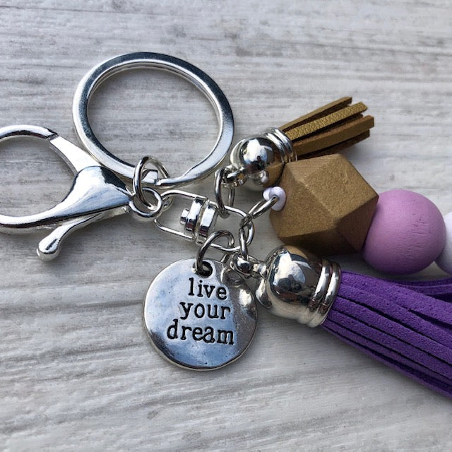 Tassel Keyring - Live your dream purple