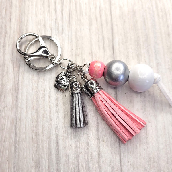 Tassel Keyring - No 1 Teacher - Pink