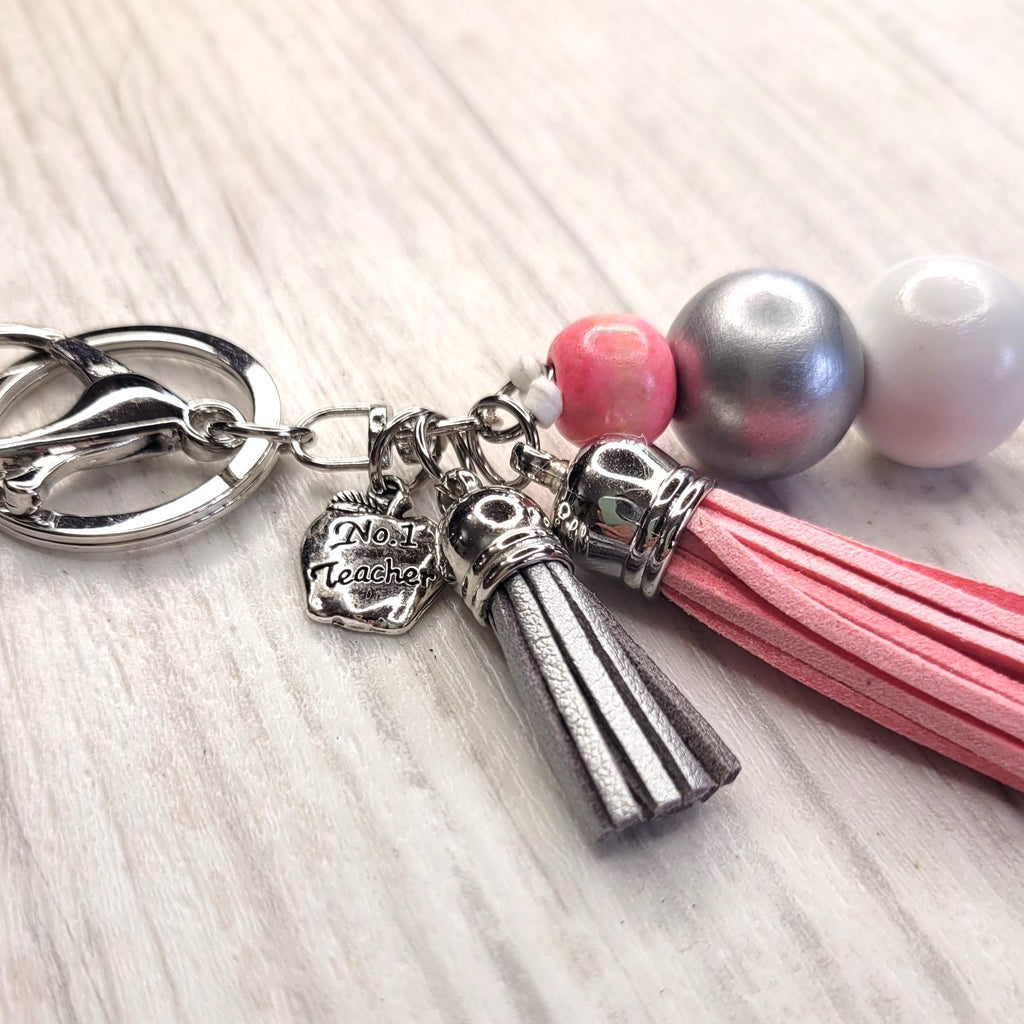 Tassel Keyring - No 1 Teacher - Pink