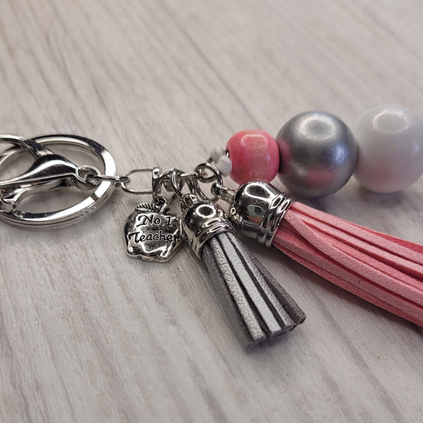 Tassel Keyring - No 1 Teacher - Pink