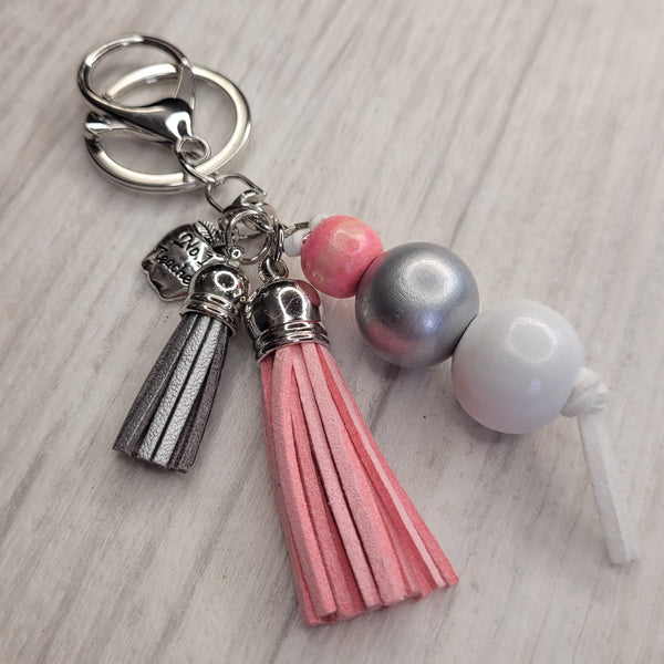 Tassel Keyring - No 1 Teacher - Pink