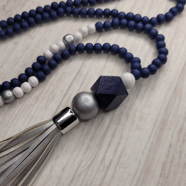 Tassel Necklace - Whakatipu (navy & silver tassel)