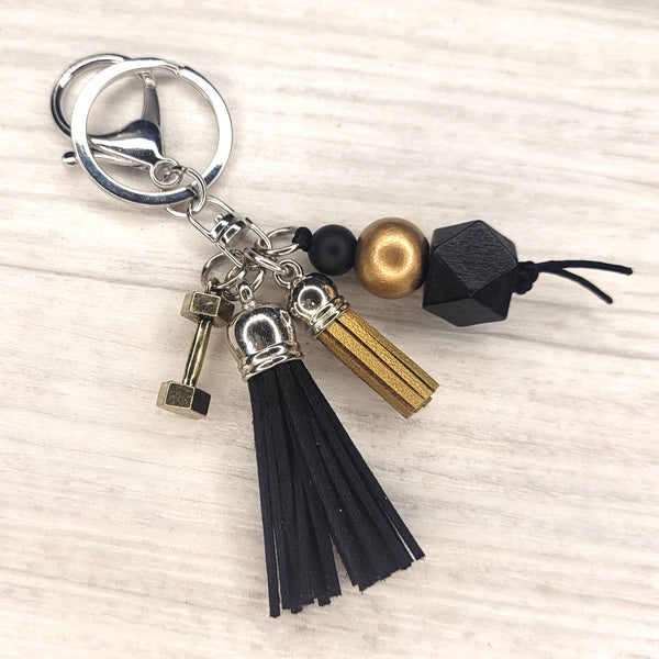 Tassel Keyring - Gold & dumbbell