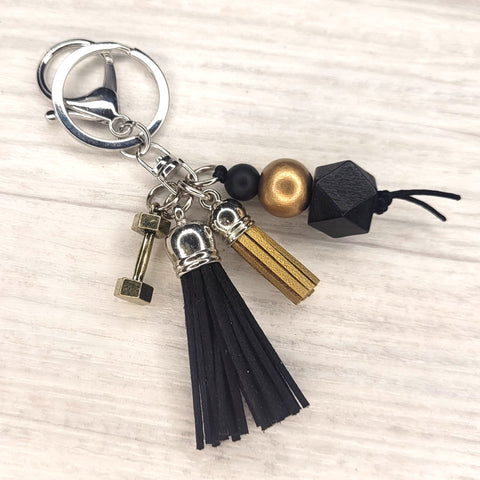 Tassel Keyring - Gold & dumbbell