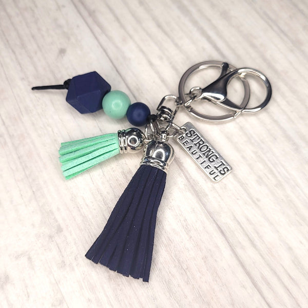 Tassel Keyring - Strong is Beautiful - Blue & Green