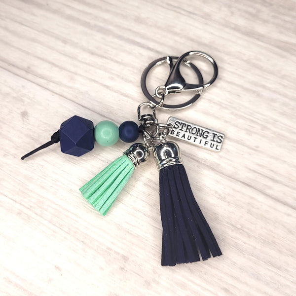 Tassel Keyring - Strong is Beautiful - Blue & Green