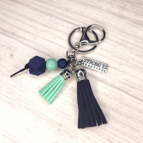 Tassel Keyring - Strong is Beautiful - Blue & Green