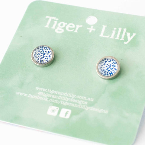 Tiger + Lilly - Blue Leopard - Silver Studs
