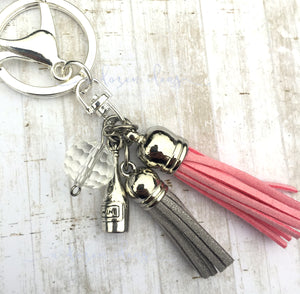 Tassel Keyring - Pink sparkles & Wine