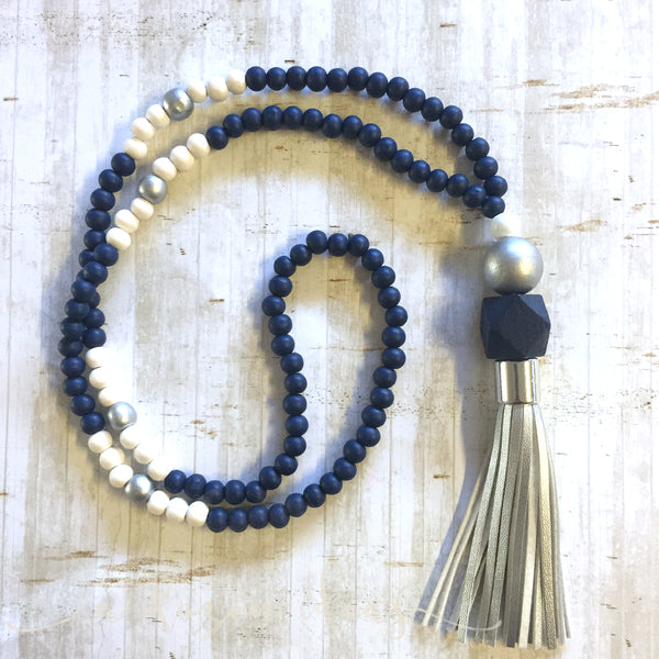 Tassel Necklace - Whakatipu (navy & silver tassel)