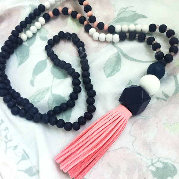 Tassel Necklace - Awanui (navy & pink)