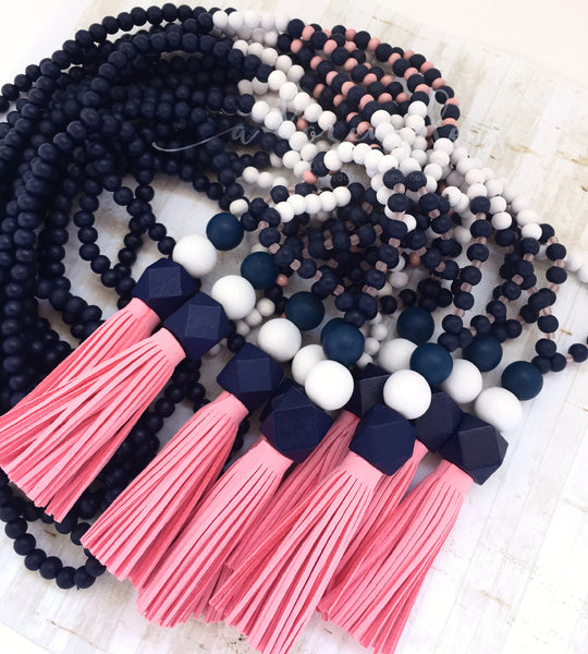 Tassel Necklace - Awanui (navy & pink)