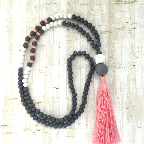 Tassel Necklace - Pink & White Terraces