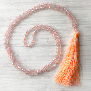 Tassel Necklace - Sparkly - Peach crystal