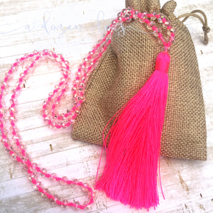 Tassel Necklace - Sparkly - Hot Pink
