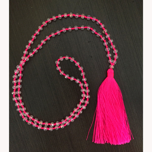 Tassel Necklace - Sparkly - Hot Pink