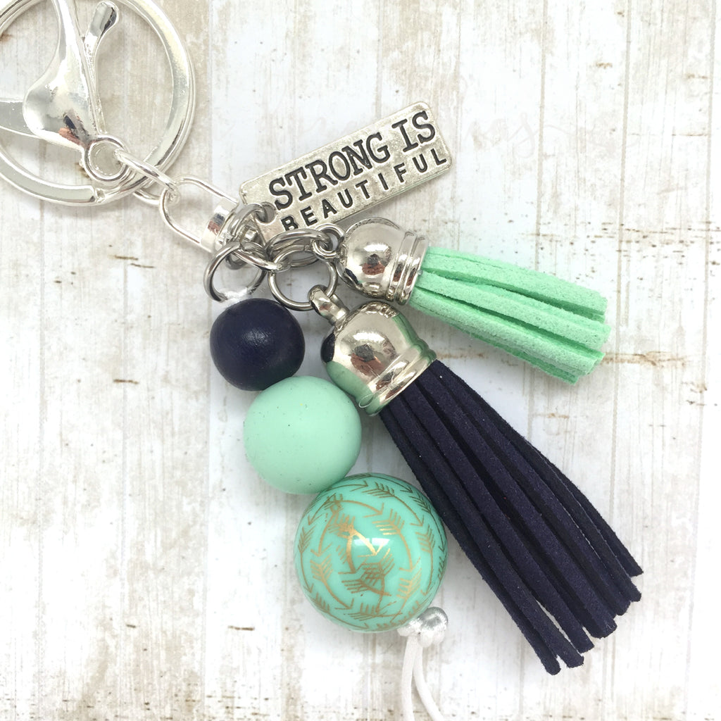 Tassel Keyring - Strong is Beautiful - Blue Green